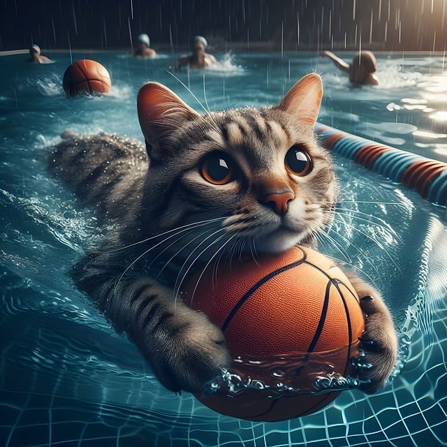 kočka v bazénu